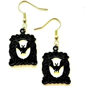 Black and White Handmade Bat Earrings, NWT, Unworn